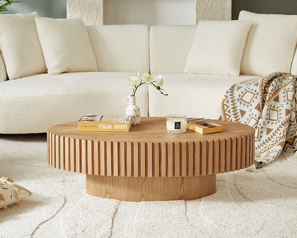 Modern Handcrafted 43.7" Oval Drum Coffee Table