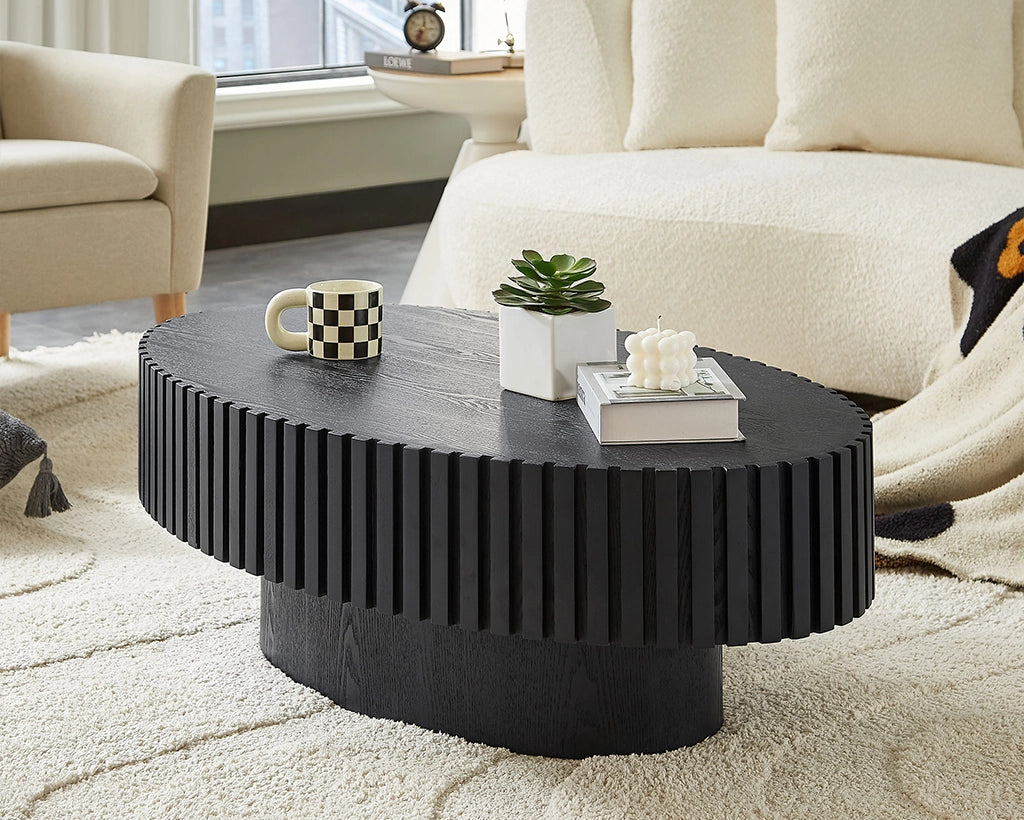 Modern Handcrafted 43.7" Oval Drum Coffee Table