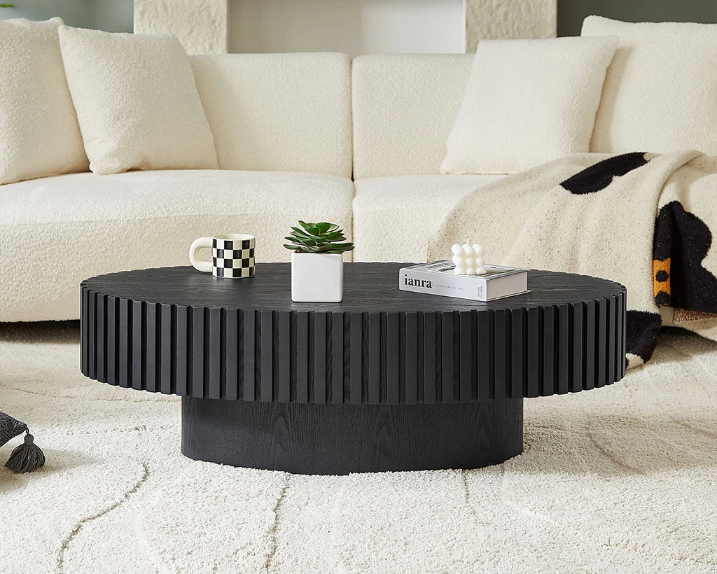 Modern Handcrafted 43.7" Oval Drum Coffee Table