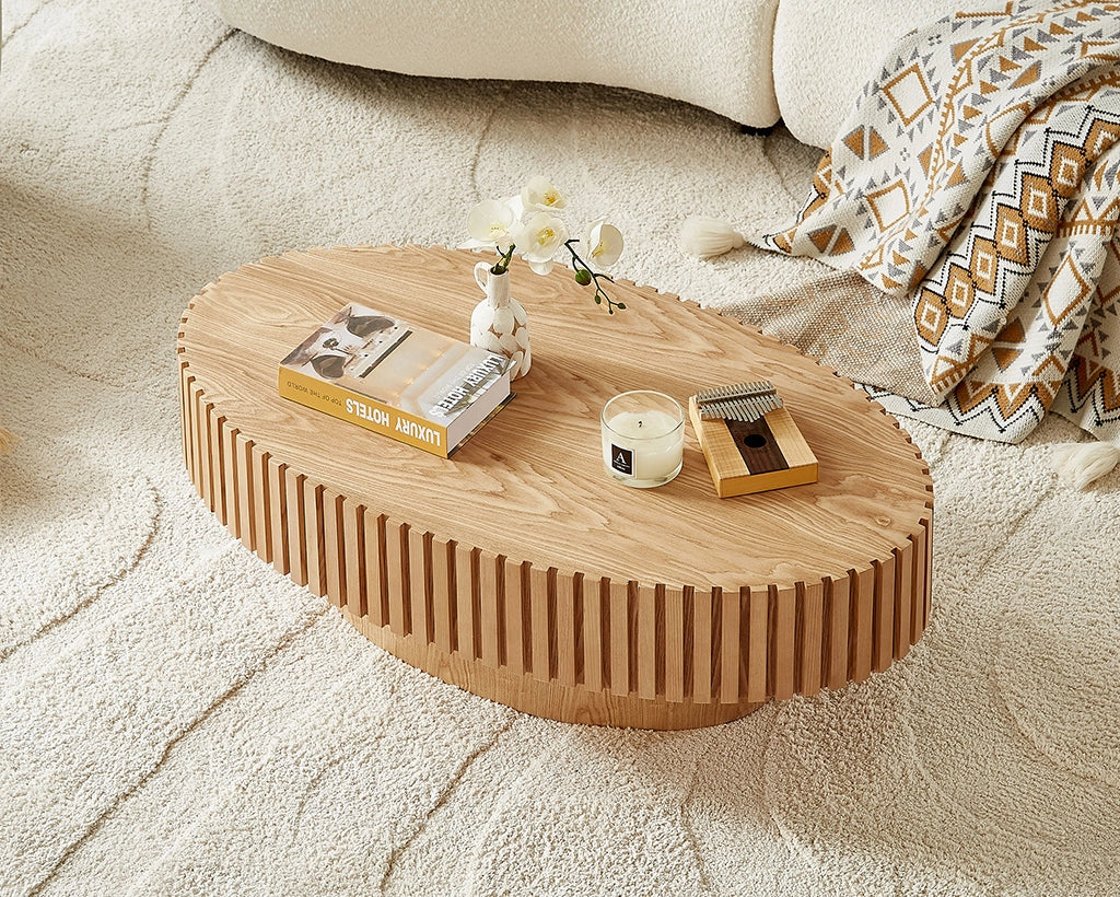 Modern Handcrafted 43.7" Oval Drum Coffee Table