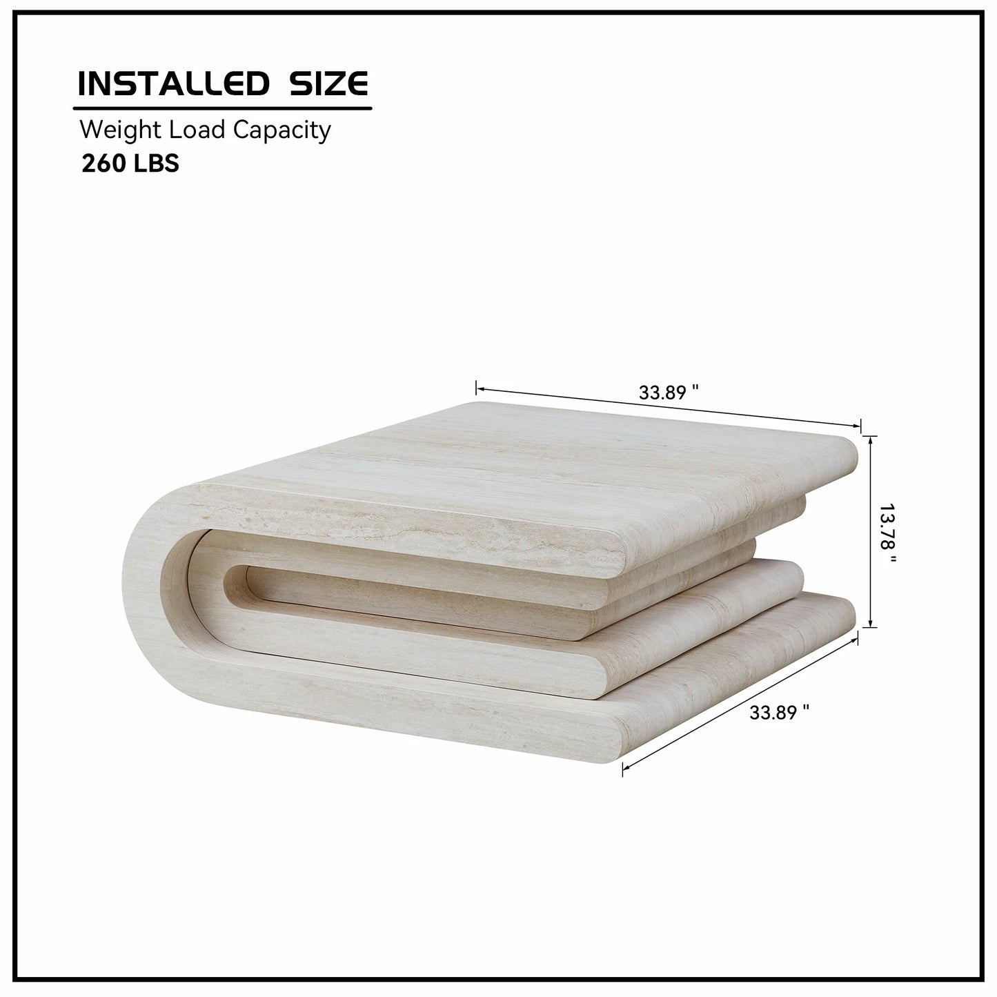 Faux Travertine Square Coffee Table - Layered Base, No Assembly