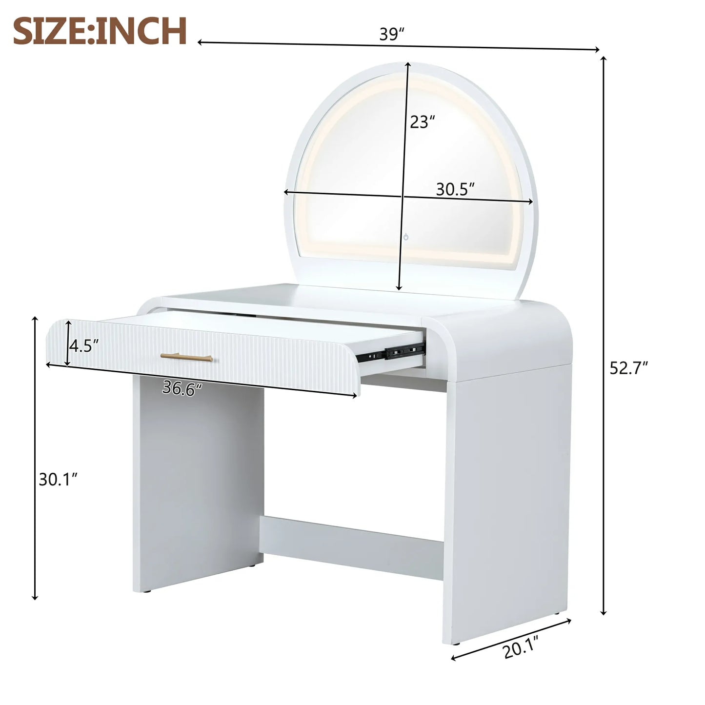 39" Makeup Vanity Table with Mirror Touch Screen Lighted Mirror