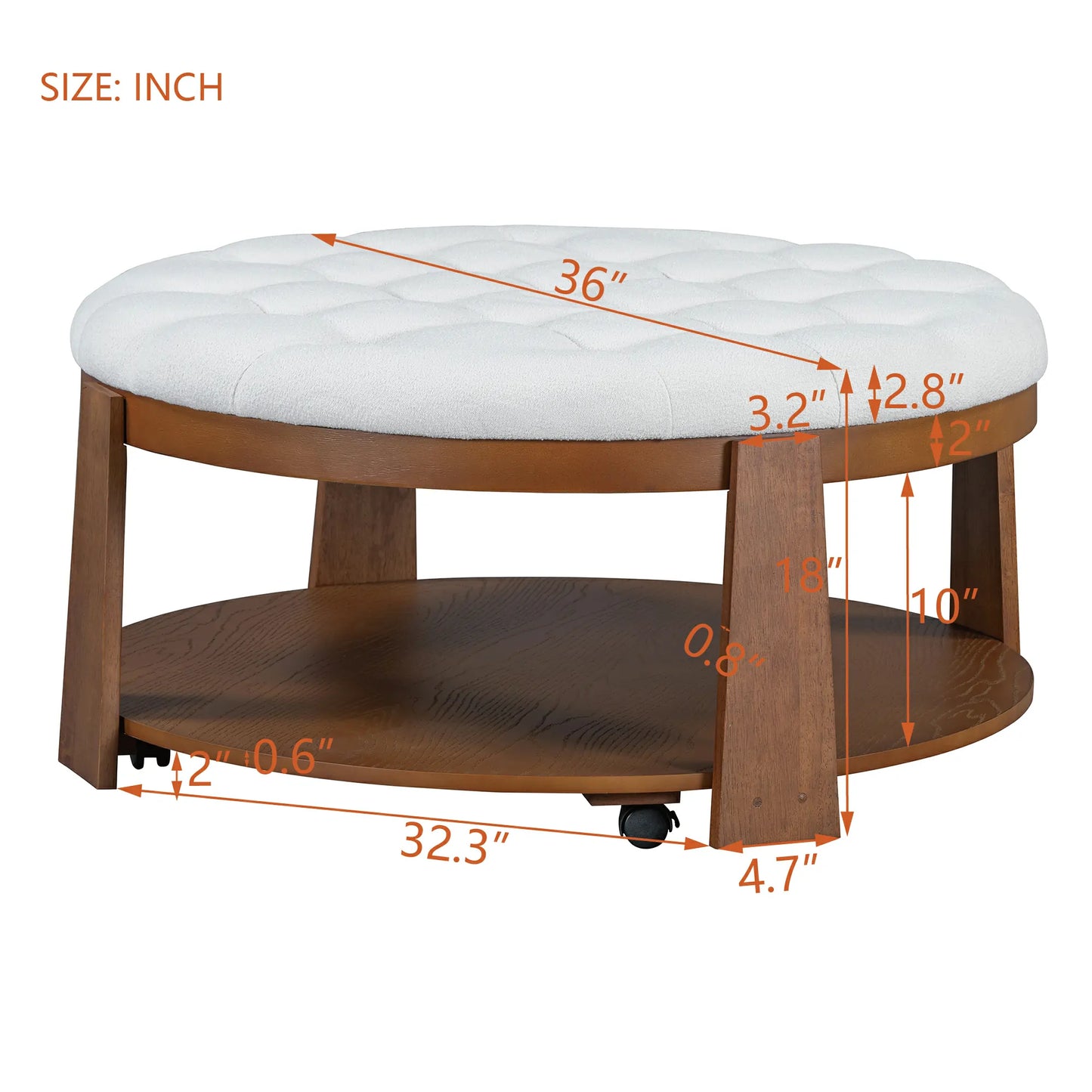 Modern Large Round Ottoman Coffee Table 2-Tier Oversized Button Tufted Ottoman