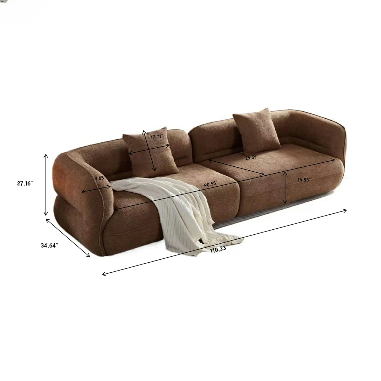 110.24" Dune sectional sofa, durable fabric, solid wood frame, high density sponge filler