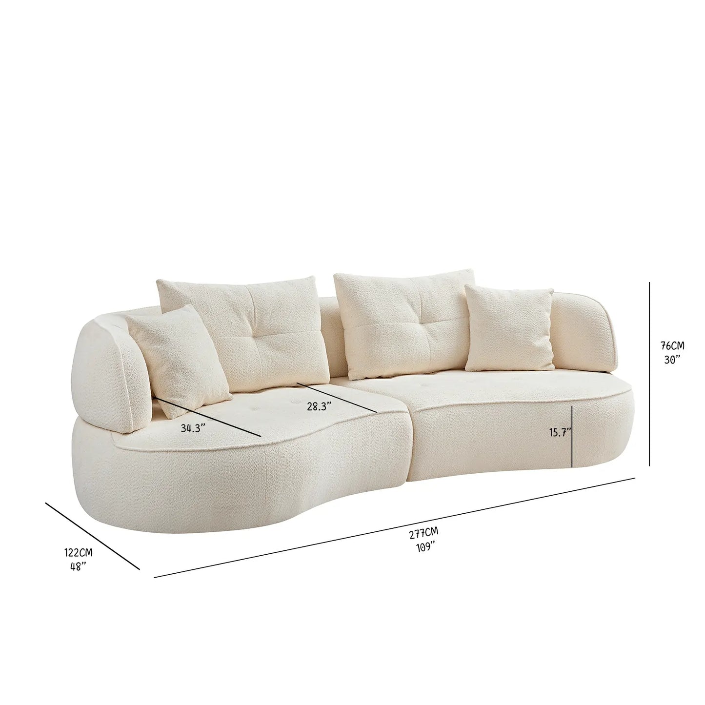 110" Orange modular sofa, durable fabric, solid wood frame Brown/White/Orange