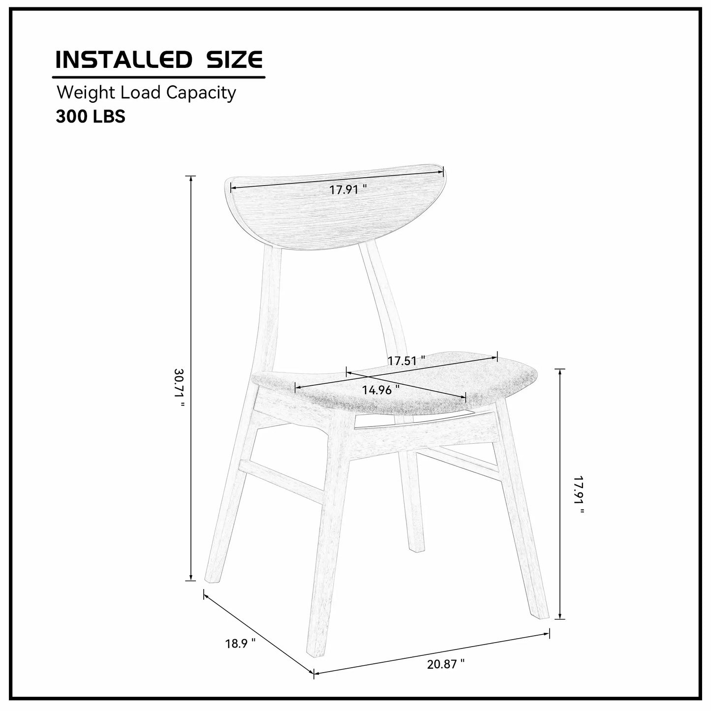 Modern Black Upholstered Wooden Dining Chairs, Set of 2