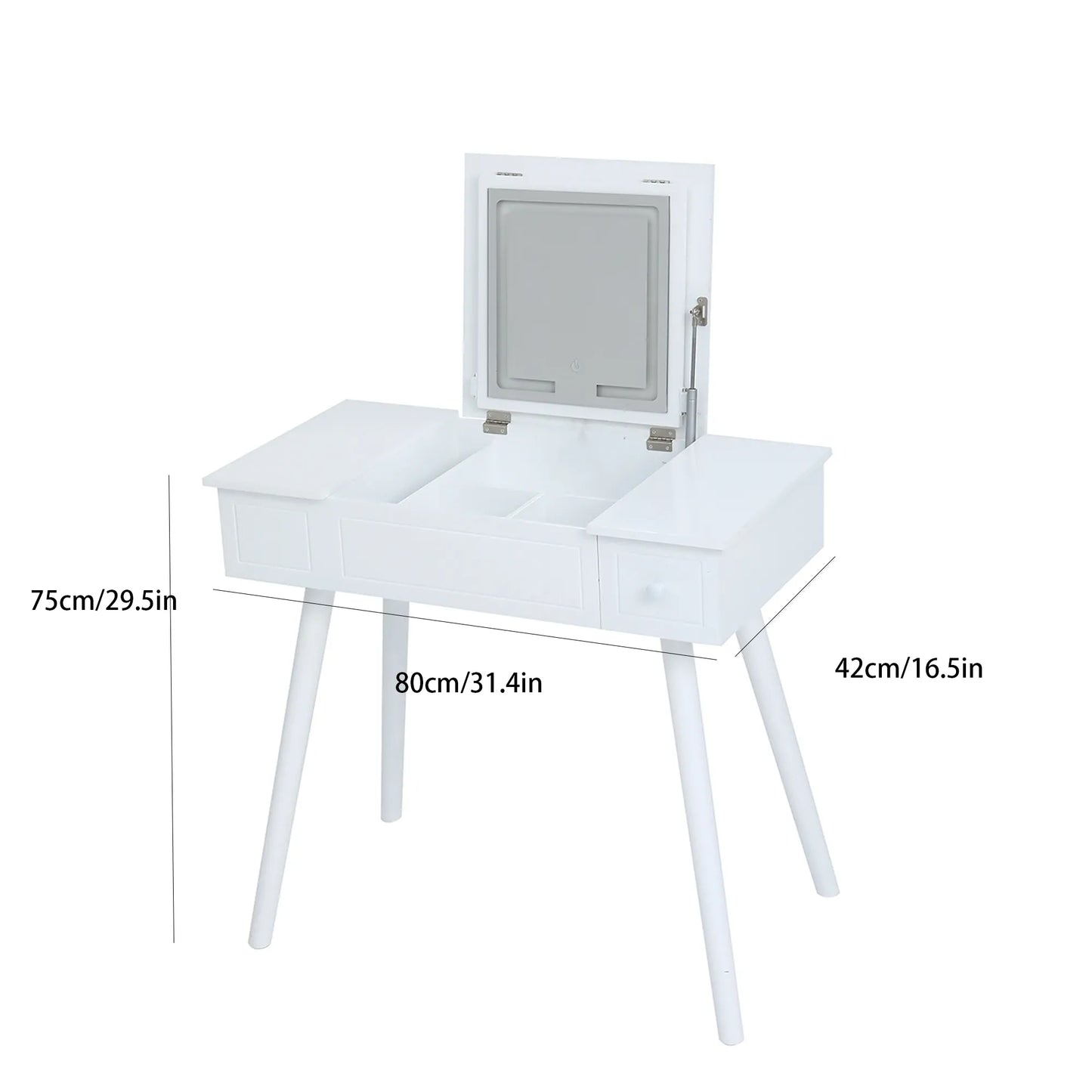 Vanity Desk Set with LED Mirror, Power Outlet & Storage