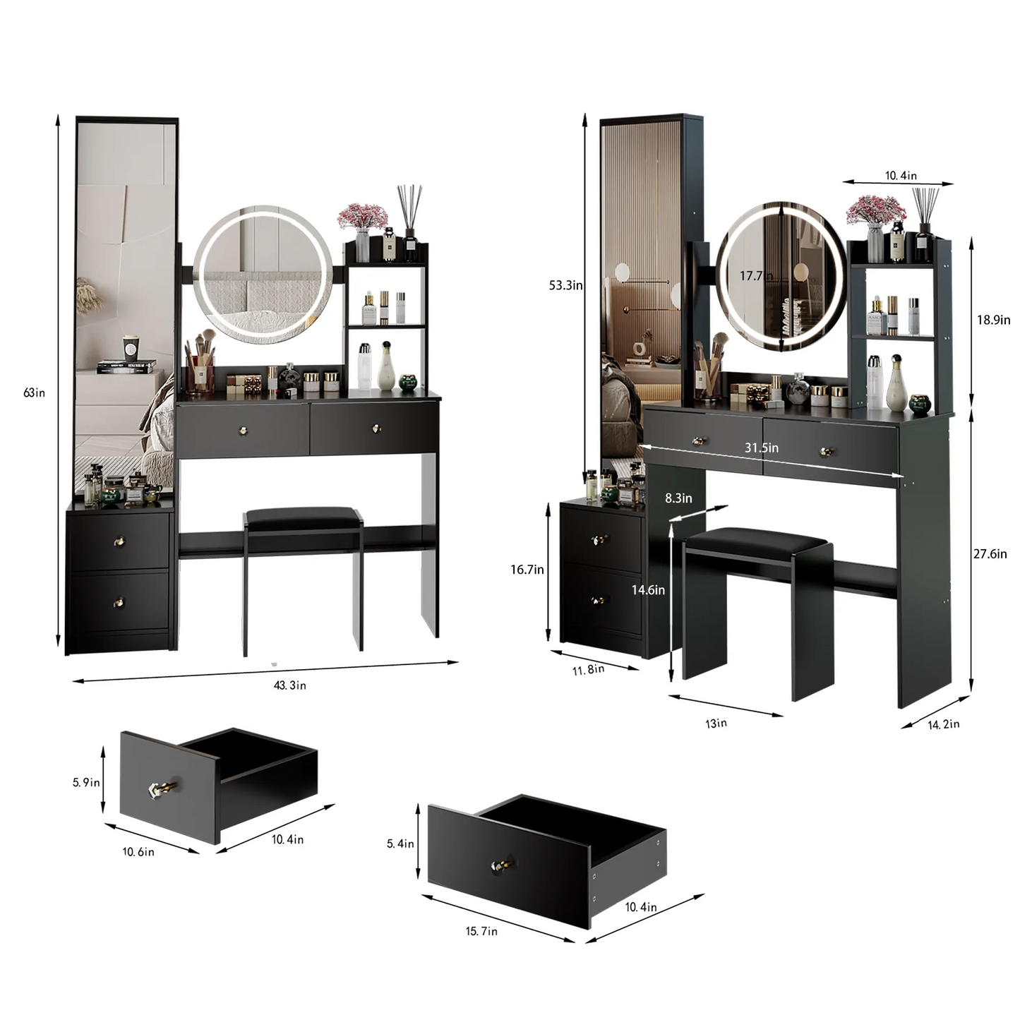 Full Body Mirror Cabinet & LED Vanity Set with Storage