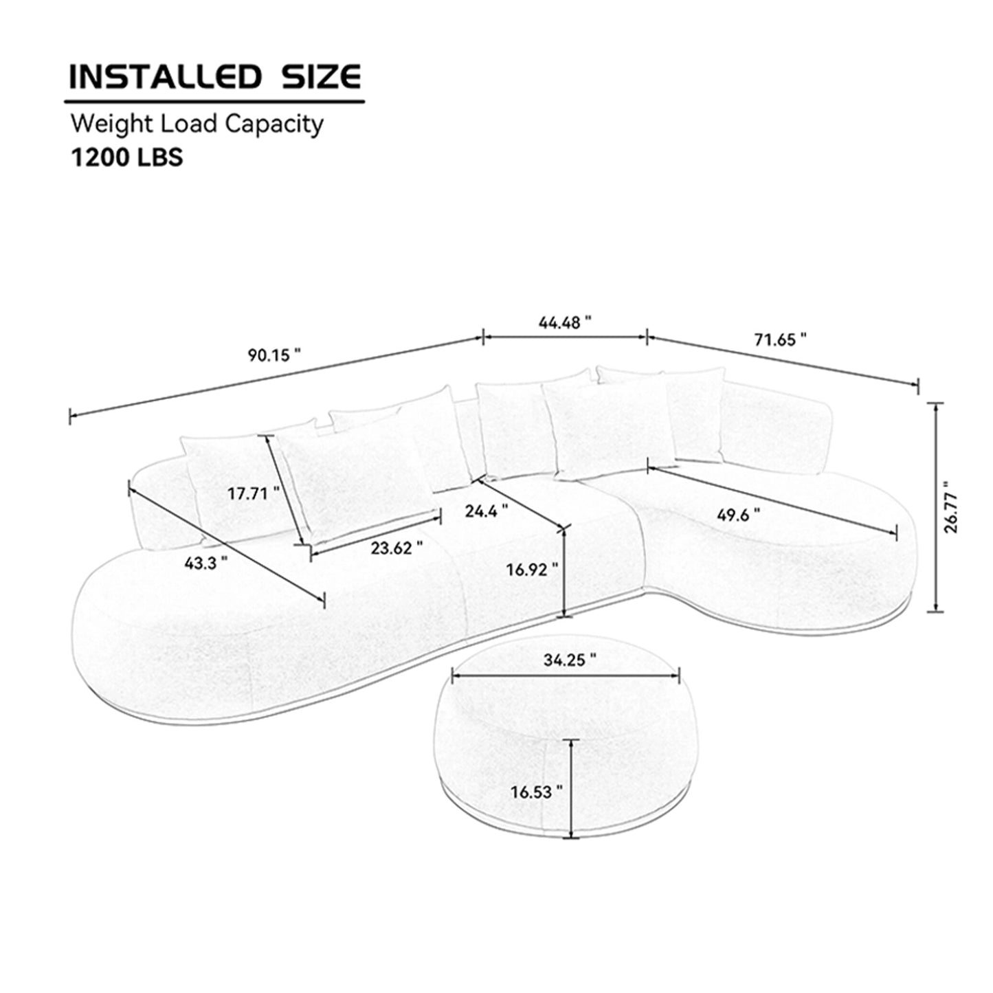 134.63"Tangerine Cluster L-Shape Sectional Sofa with Left & Right Facing Chaise & Ottoman