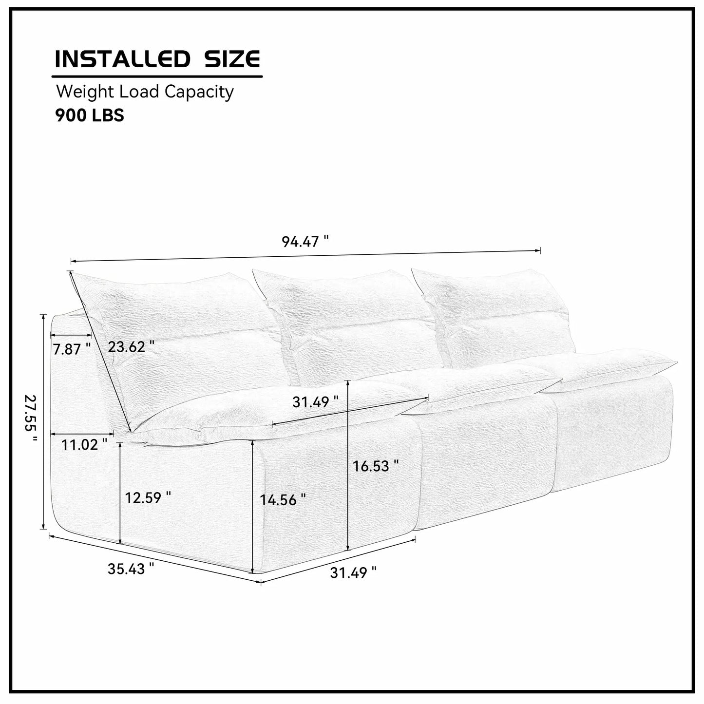 3-Seat Sofa with Backrest for Living Room & Bedroom