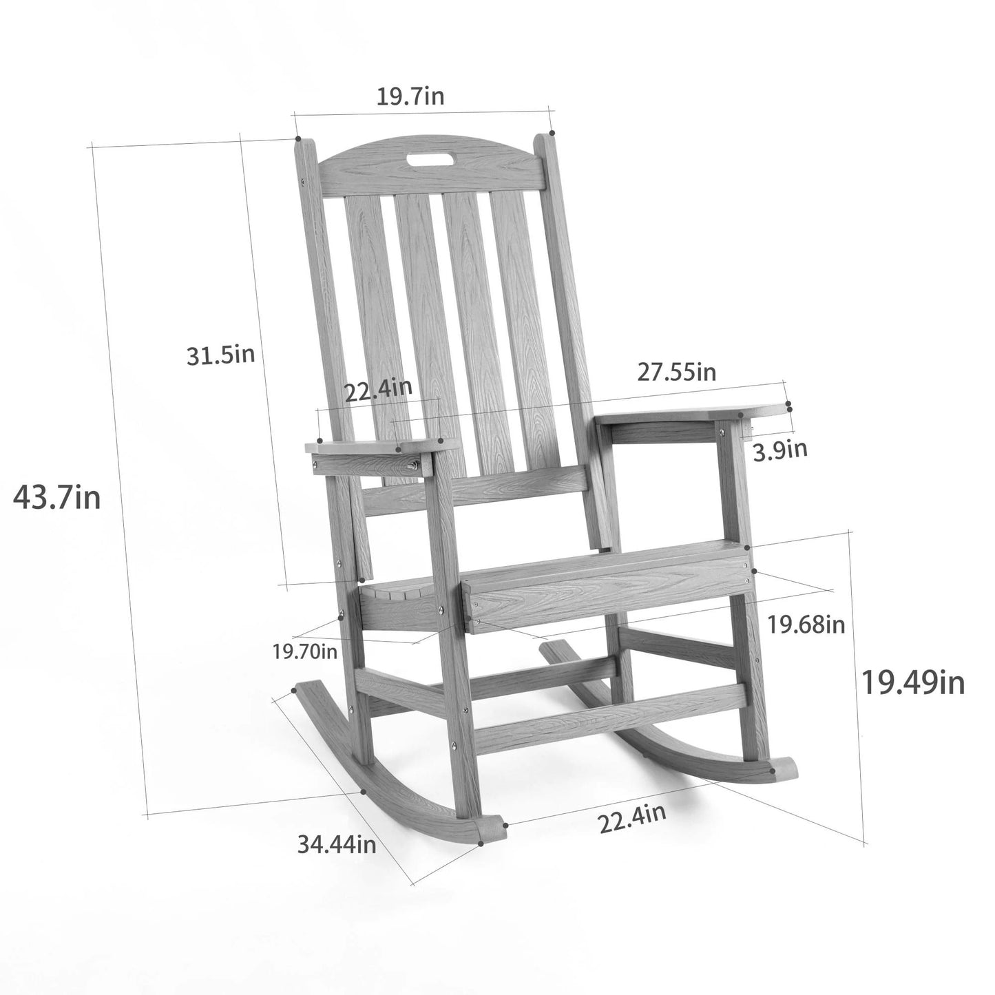 All-Weather Outdoor Rocking Chair in Navy Blue, HIPS & Steel