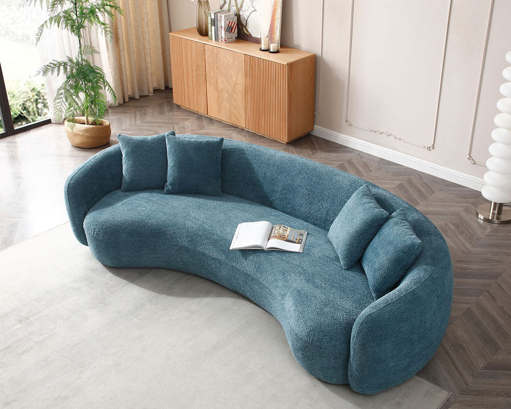 102'' 5-Seater Modern Boucle Sectional Sofa – Curved Half Moon Design in White Teddy Fleece Velvet