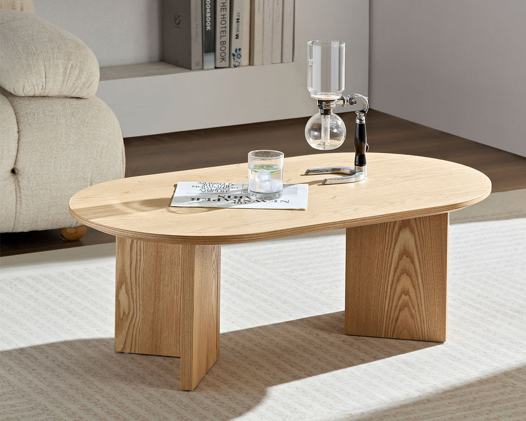 39.37" Modern Oval Coffee Table with Sturdy Pedestal
