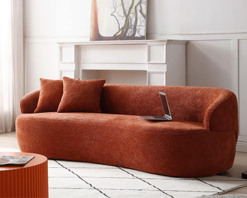 Mid-Century Modern 3-Seat Curved Cloud Sofa – Boucle Fabric Couch