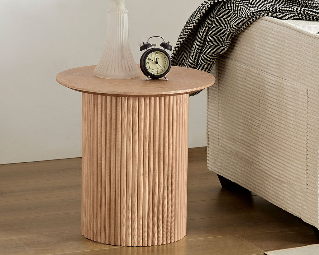 17.71 inch Round Fluted Side Table Circle Small Accent Table