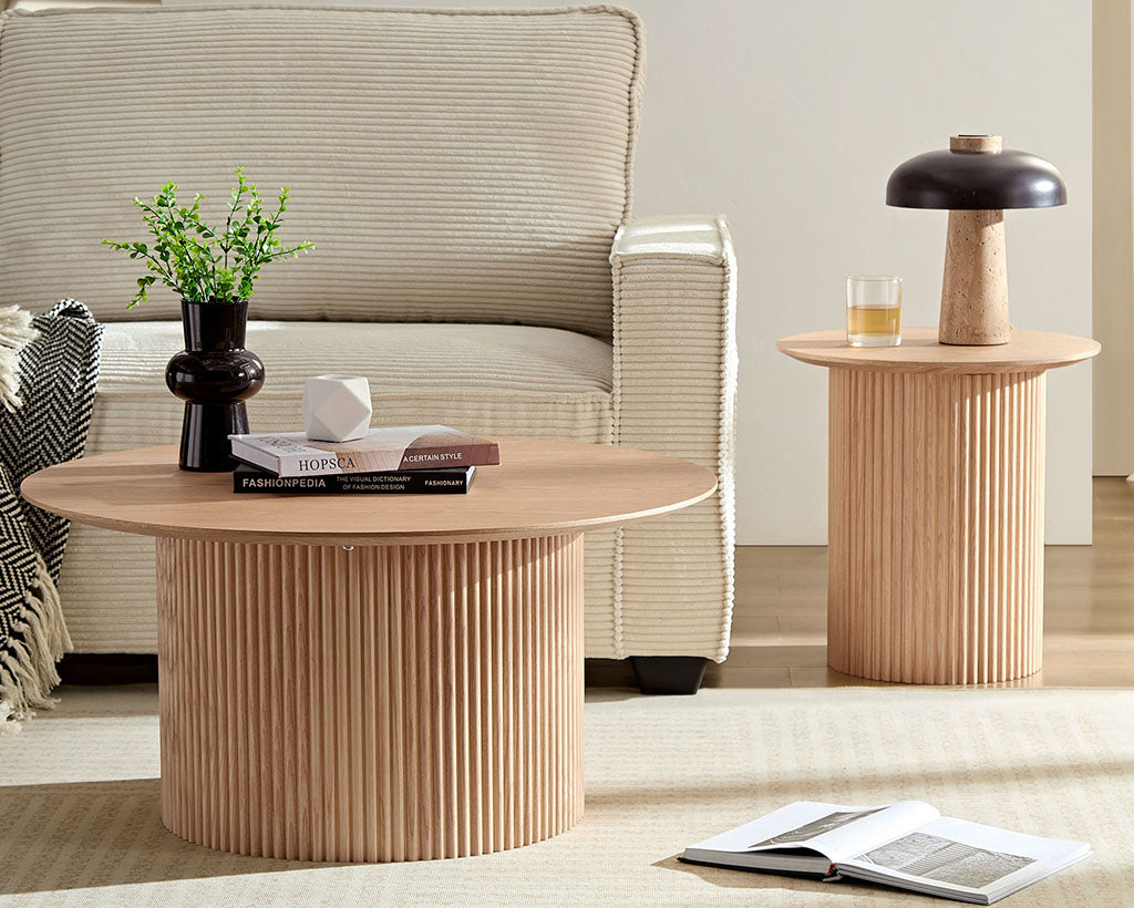 17.71 inch Round Fluted Side Table Circle Small Accent Table
