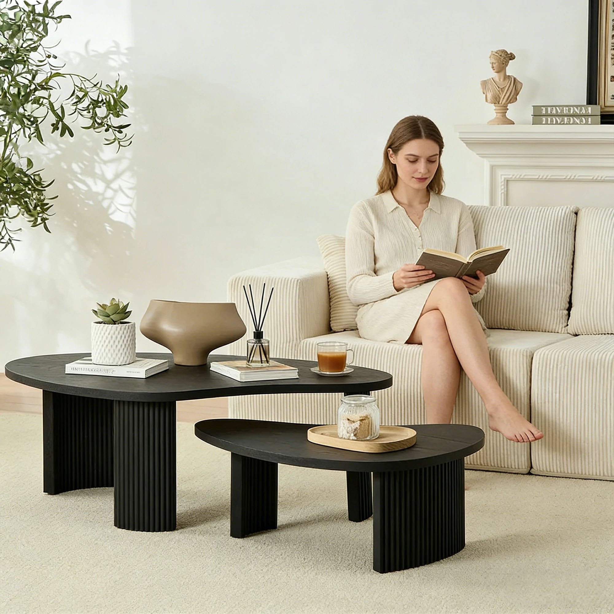 センターテーブル・ローテーブル Space Age Anonymous Design OvalTable Irregular Seashell Shape Coffee Table Set – Allcurved