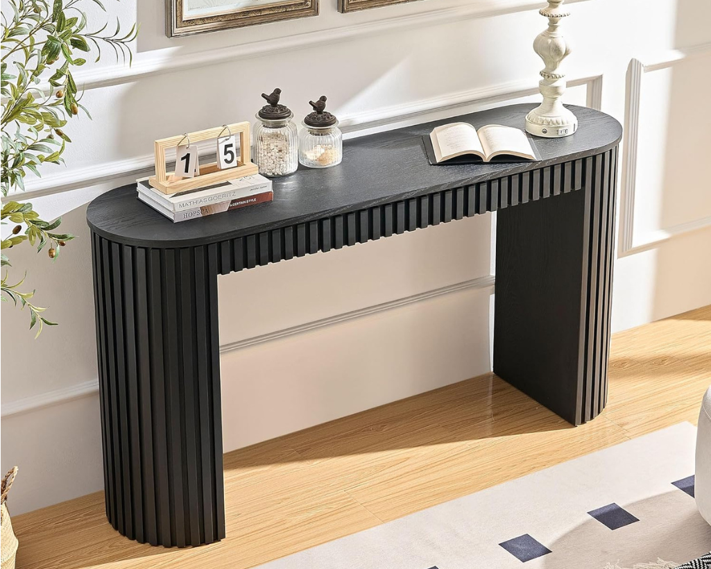 59.05" Modern Console Table with Drawer & Vertical Stripe Design