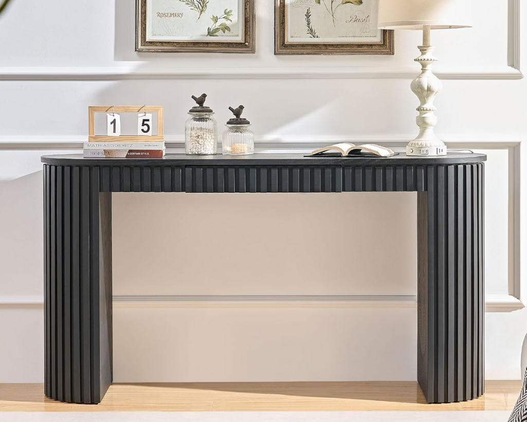 59.05" Modern Console Table with Drawer & Vertical Stripe Design