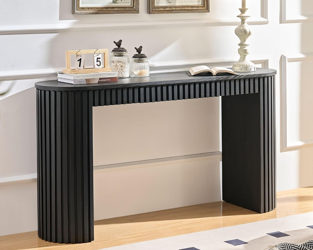 59.05" Modern Console Table with Drawer & Vertical Stripe Design