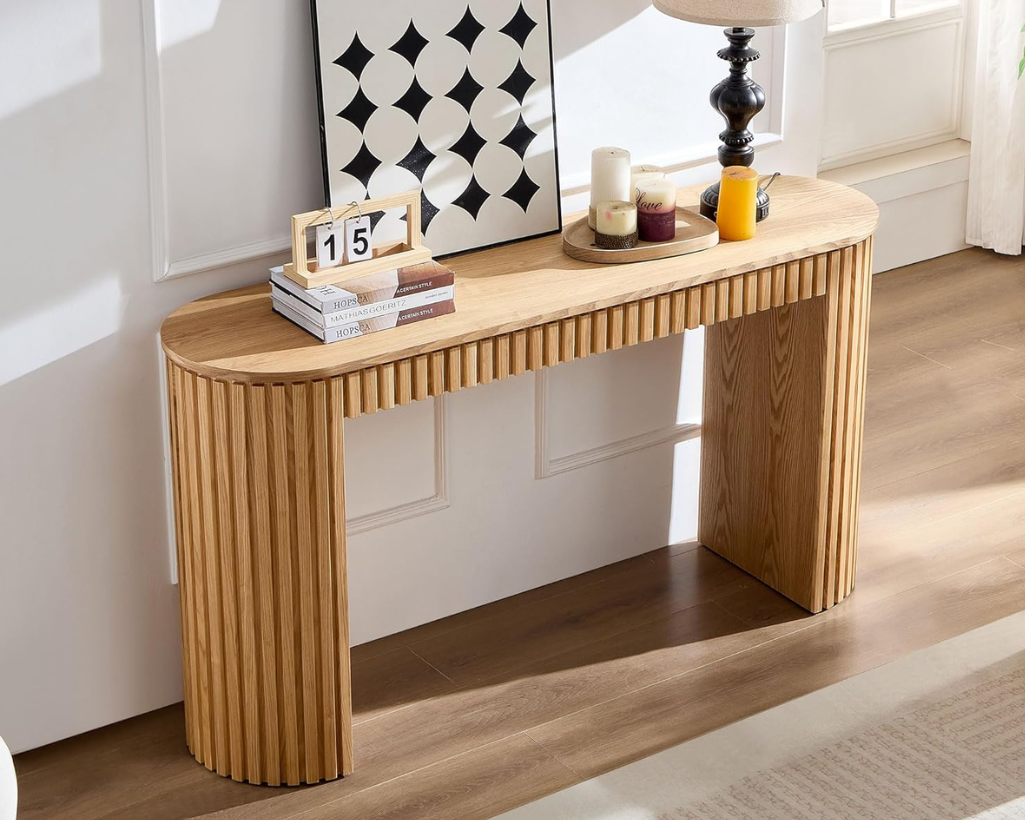 59.05" Modern Console Table with Drawer & Vertical Stripe Design