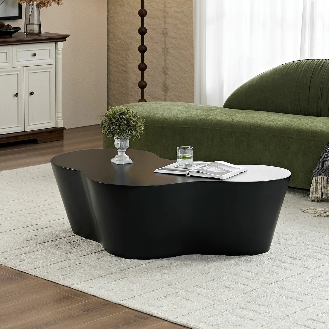 50“ Unique Shape Coffee Table Sturdy Fiberglass