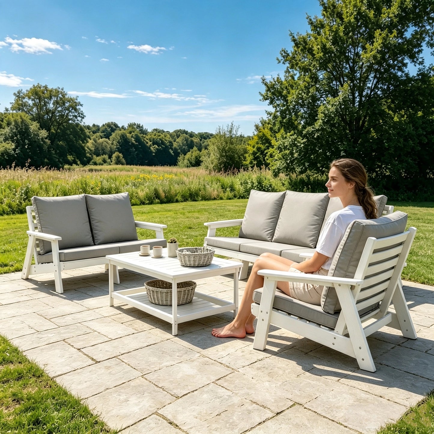 HIPS All-Weather Outdoor Single Sofa with Cushion