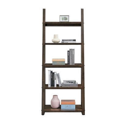 Rubber Wood Ladder Shelf - 5-Tier Bookcase for Multi-Room Use