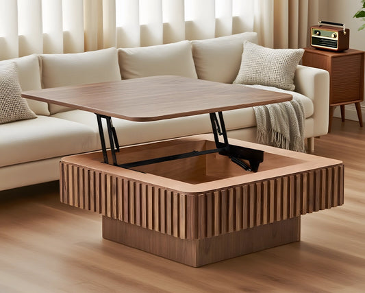 35.43 Inch Modern Handcraft Drum Coffee Table Lift Top Wooden with Hidden Storage Space