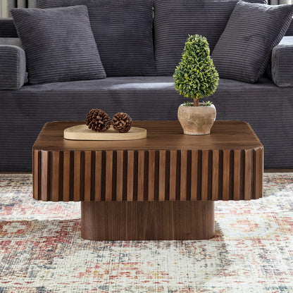 Upgraded Height 35.43" Drum Coffee Table - Square MDF Pedestal - Multi-Color