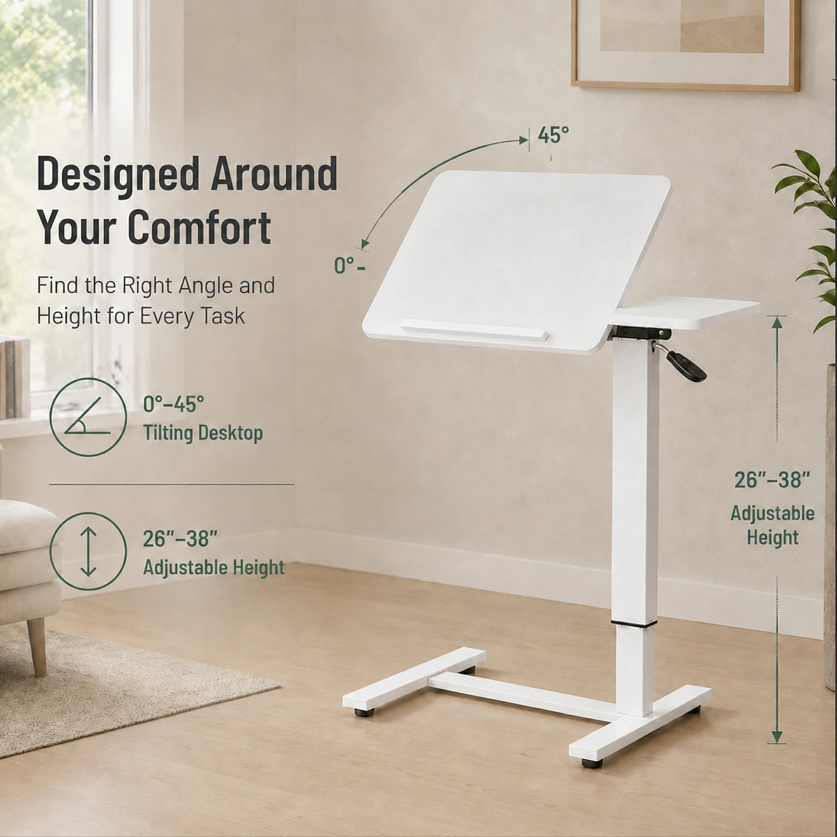 Rolling Laptop Desk – Height Adjustable, Tilting Tray