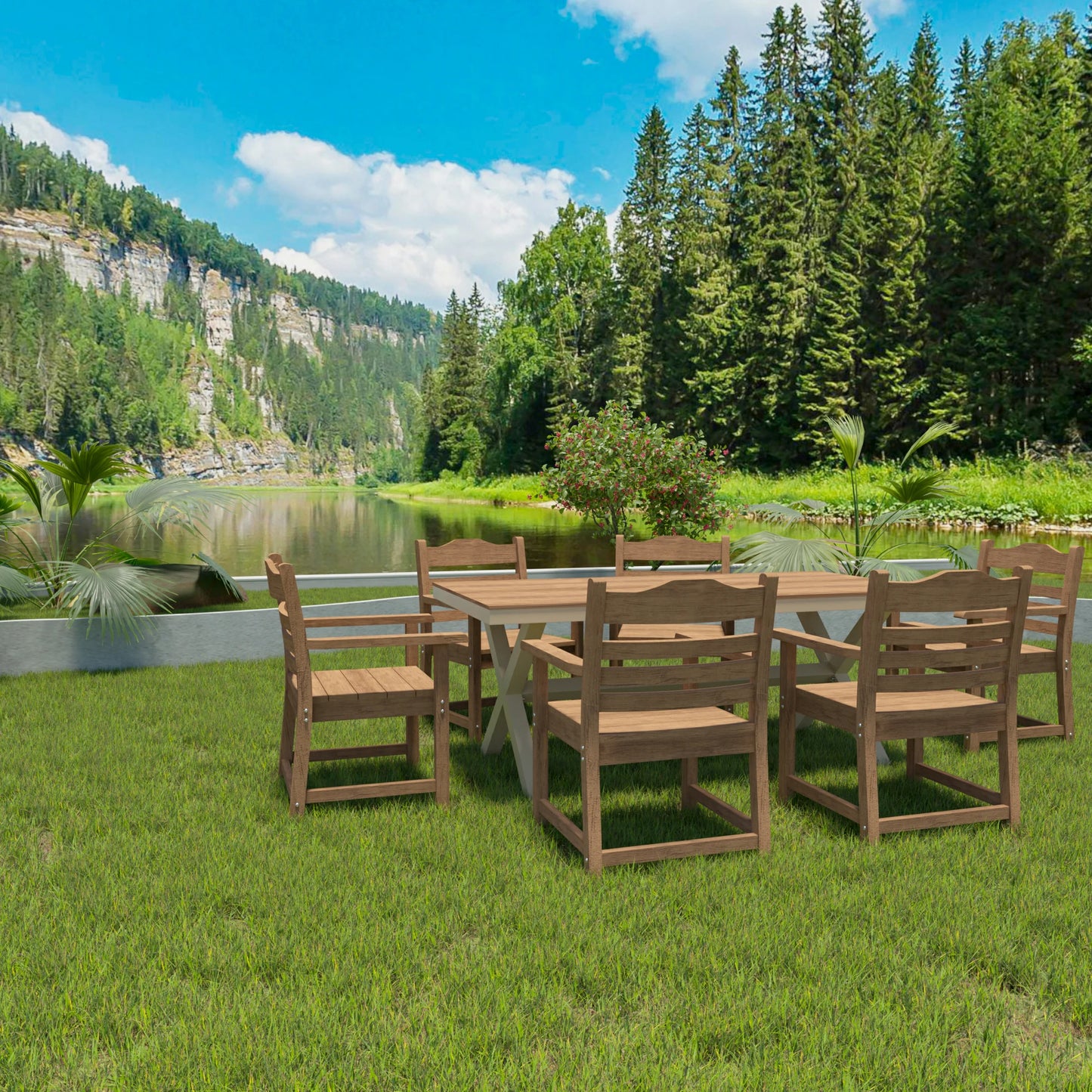HIPS Patio Dining Chair Set of 2 – Imitation Wood Grain, Armrests