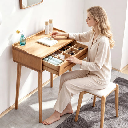 Solid Wood Dresser Bistro Table – 60cm Wide, Storage Drawer, Natural