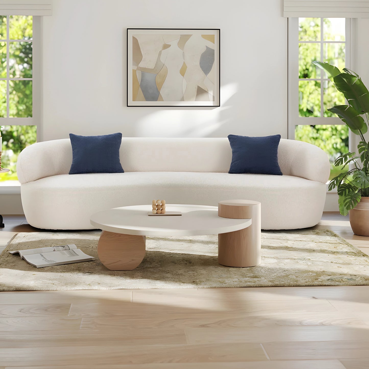 Crescent  Mid-Century Modern 3-Seat Curved Cloud Sofa – Boucle Fabric Couch