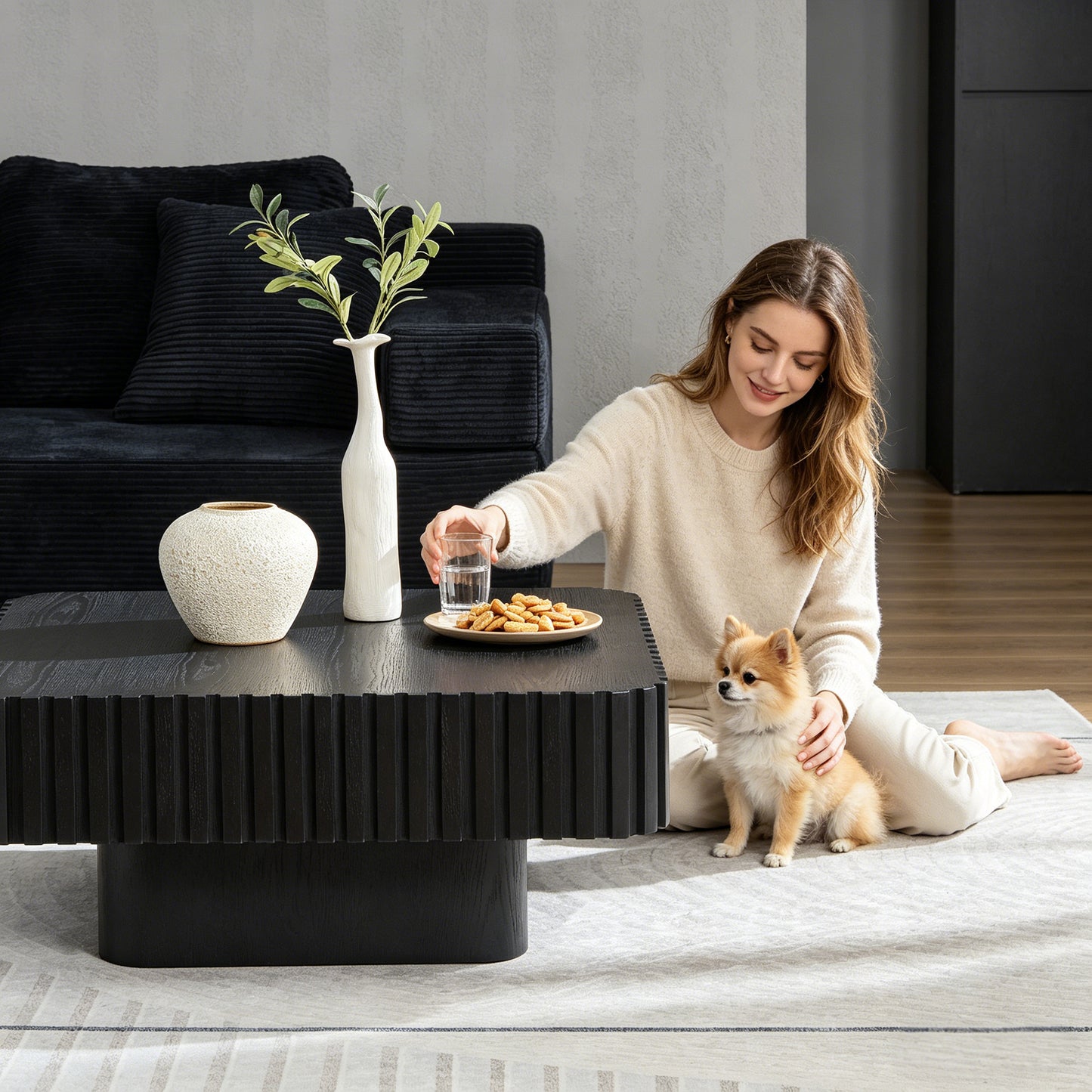 Upgraded Height 35.43" Drum Coffee Table - Square MDF Pedestal - Multi-Color