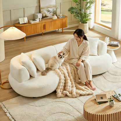 102"Soft Wave 4-Seat Boucle Fabric Cream Style Couch White/Green