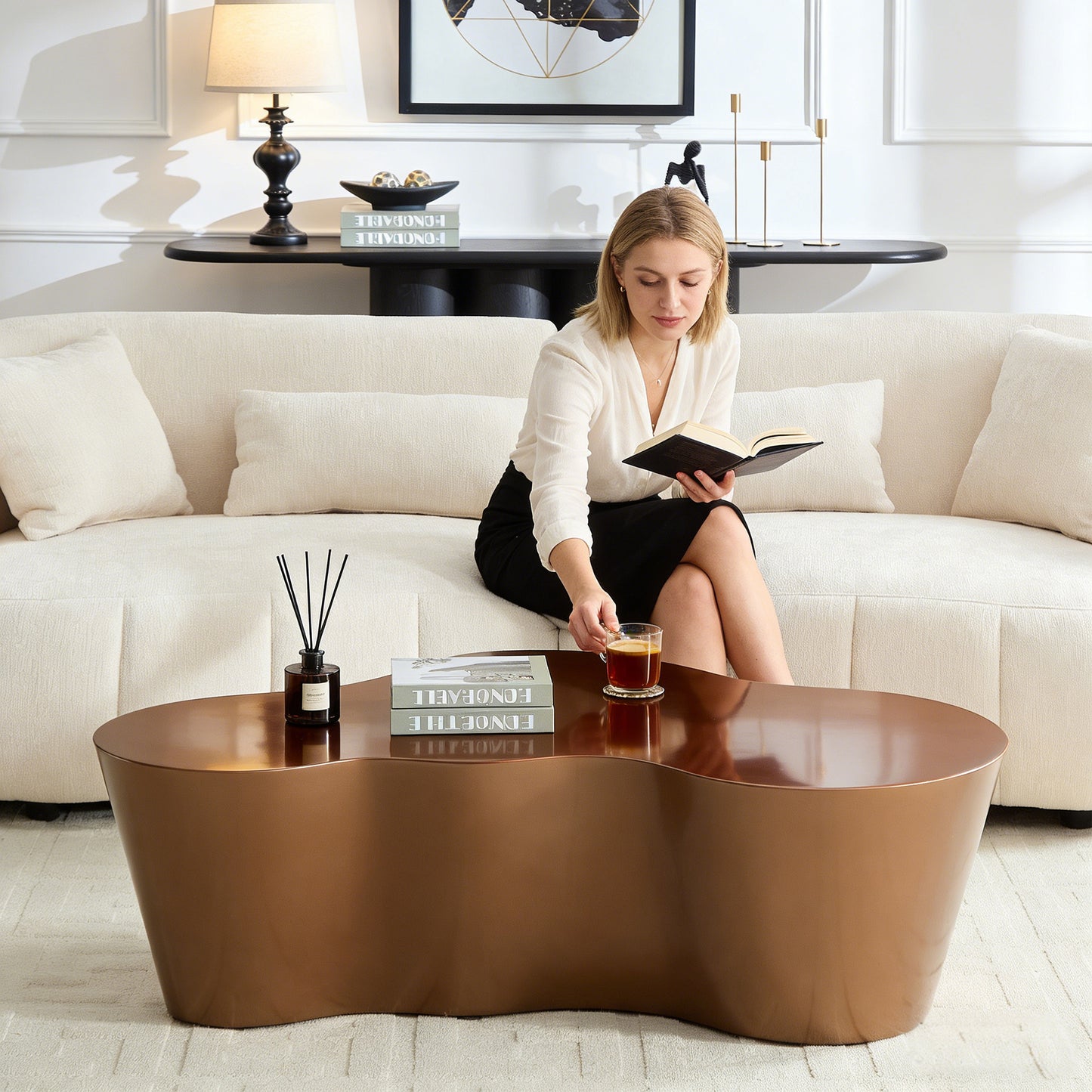 50“ Unique Shape Coffee Table - Sturdy Fiberglass