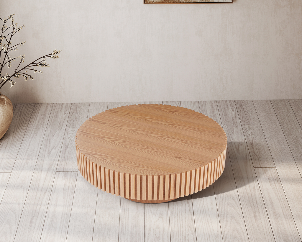 Modern Handcraft Drum Coffee Table Circle Coffee Table