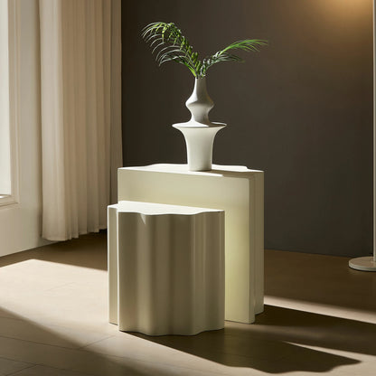 Modern Wavy Edge Fiberglass Set - Side & Console Table, No Assembly
