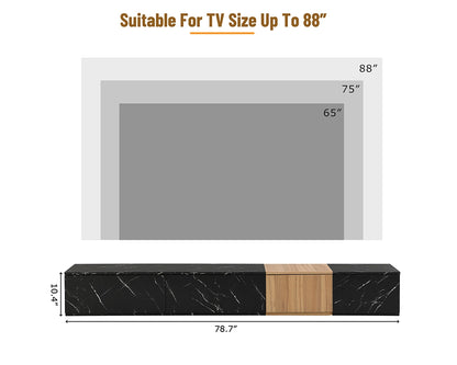 Modern TV Stand with Faux Marble & Walnut Finish for 88" TVs, 4-Drawer