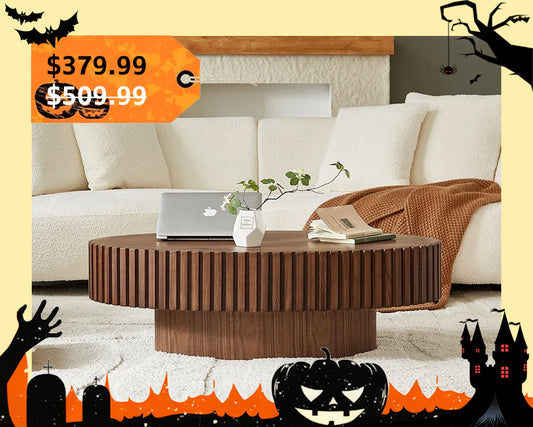 Modern Handcrafted 43.7" Oval Drum Coffee Table