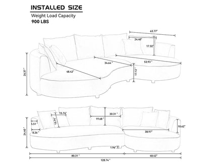 Right-Facing L-Shaped Sectional 128.74 Inch Modern Sectional Curved Sofa Couch