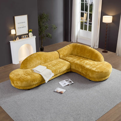 113.78" Mid-Century Chaise Sofa – Right Facing, Upholstered, Yellow