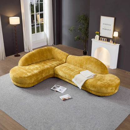 113.78" Mid-Century Chaise Sofa – Right Facing, Upholstered, Yellow