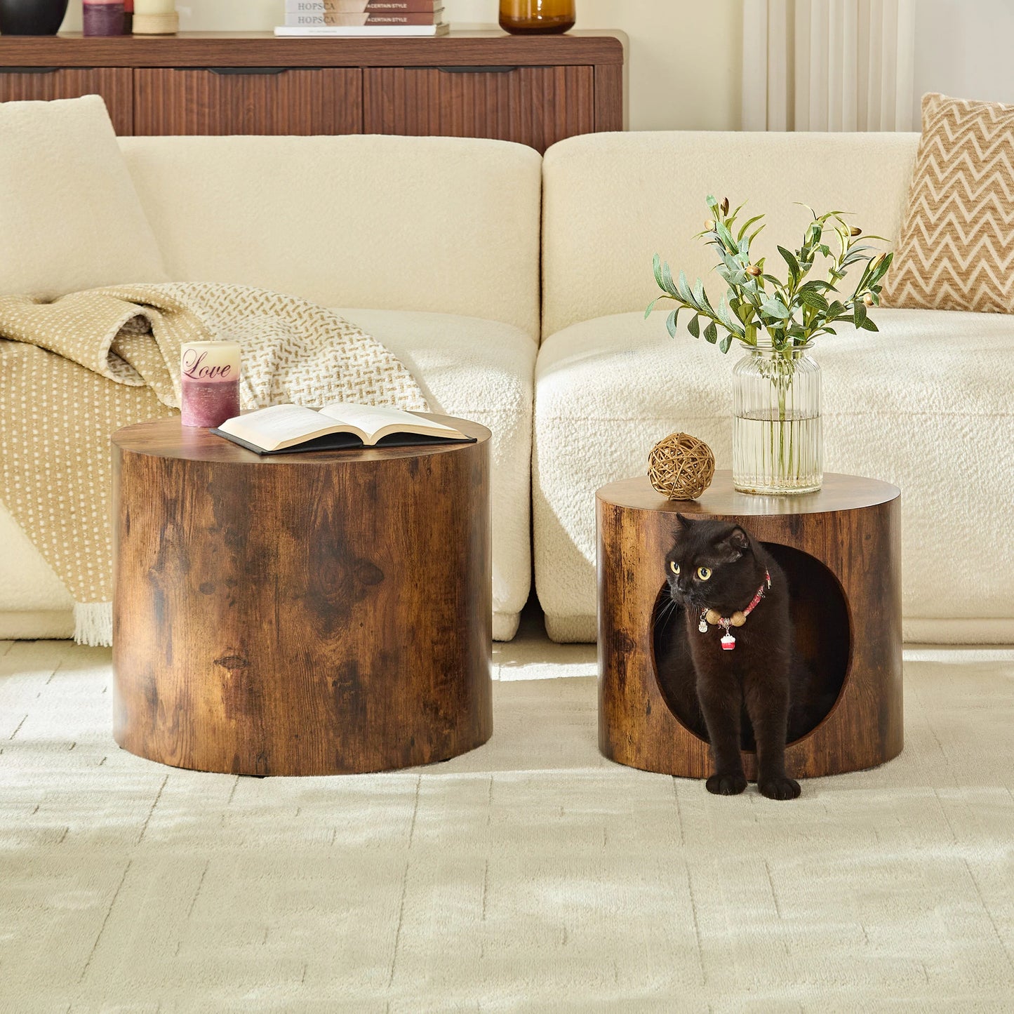 Cat Nest Stool Set – 2-Piece Round Nesting Coffee Tables, No Assembly