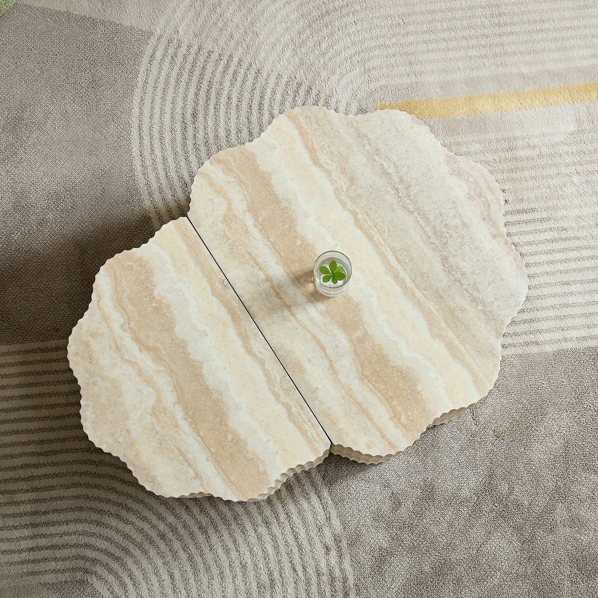 39.61" Pet House Travertine 2-Piece Round Coffee Table Set – No Assembly