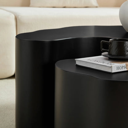 Unique Shape MDF Nesting Table Set of 2 - No Assembly, Black