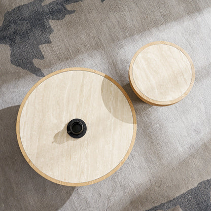 Set of 2 Round Coffee Tables – Sintered Stone Top, Walnut