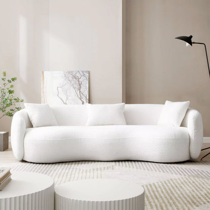 94.00" Cloud Cluster Modern Curved 4-Seat Boucle Sofa – Off-White Fabric Couch