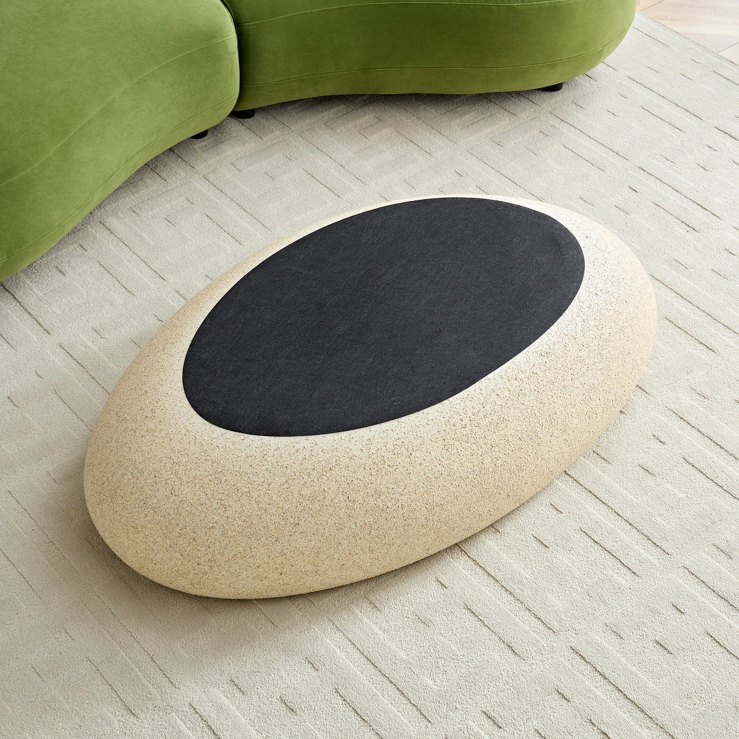 53.35" Elliptical Fiberglass Coffee Table – Matte Rock Texture, No Assembly